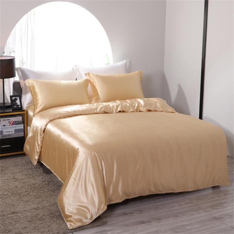 Luxury Mulberry Silk Bedding Set with Duvet Cover Fitted/Flat Bed Sheet Pillowcase Blending Silk Sheet Set Silky Satin Bedsheet