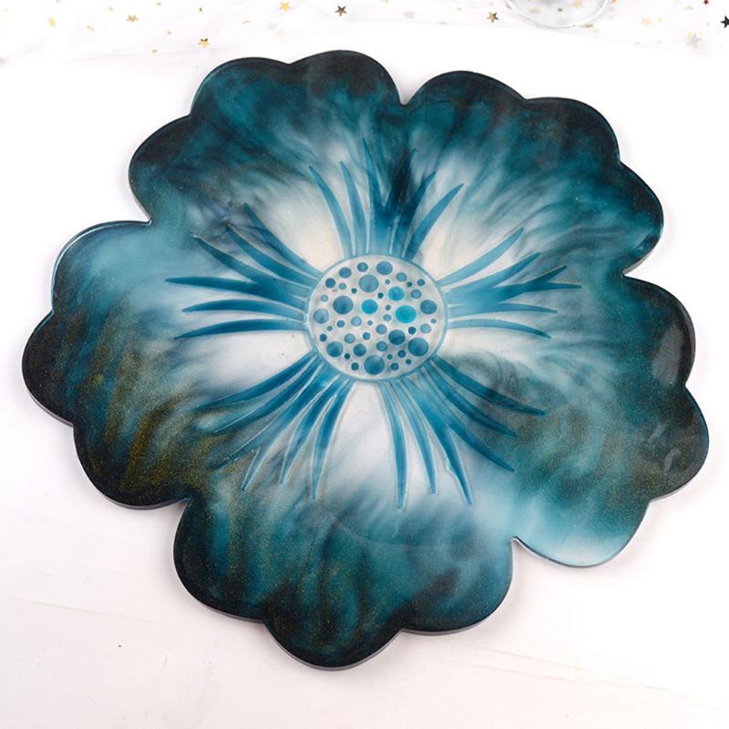 Flower Shape Coaster Mold with Sunlight Edges Fruit Tray Silicone Epoxy Casting Mold for Resin DIY Jewelry Plate Trinket