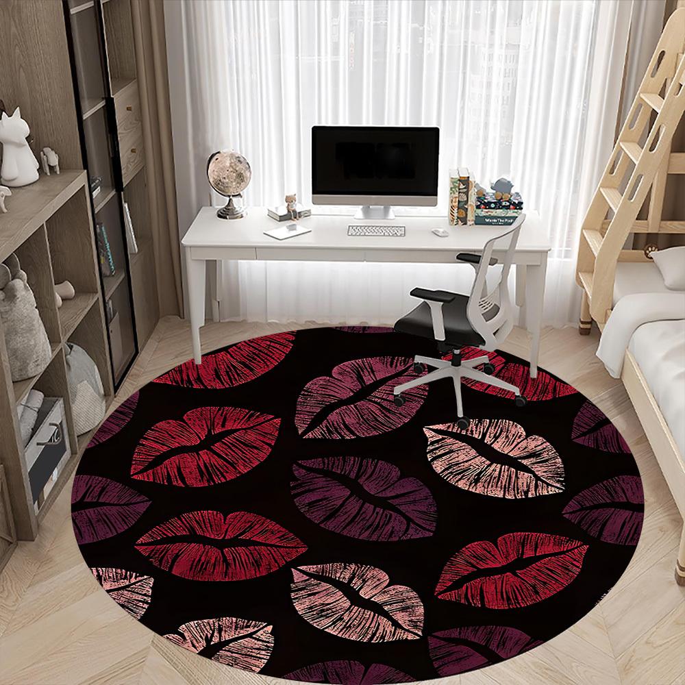 1pc Lips Kisses Office Round Area Rug, Indoor Mat Suitable For Office, Under Office Chairs Bedroom Living Room Home Decor, Room Deco 171