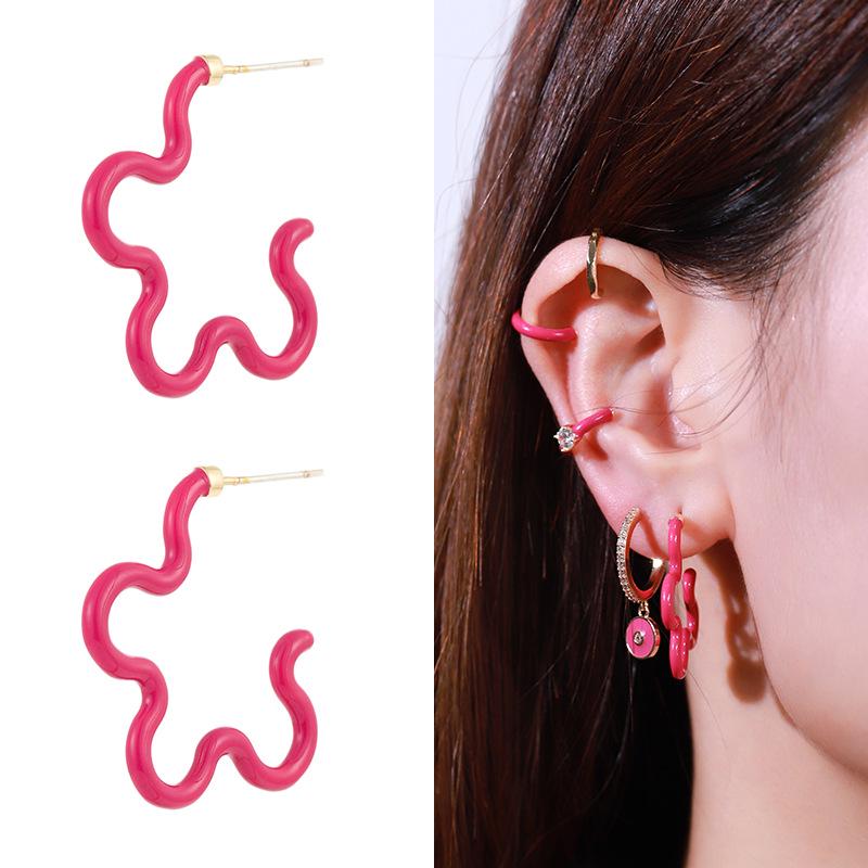 Kenjie Vivid Drip Oil Floral Geometric Hoop Earrings with Silver Needle