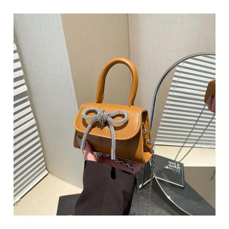 Casual Bow Women Samll Square Shoulder Bags Sweet Ladies Pu Chain Messenger Bag Clutch Commuter Female Phe Handbags Purse