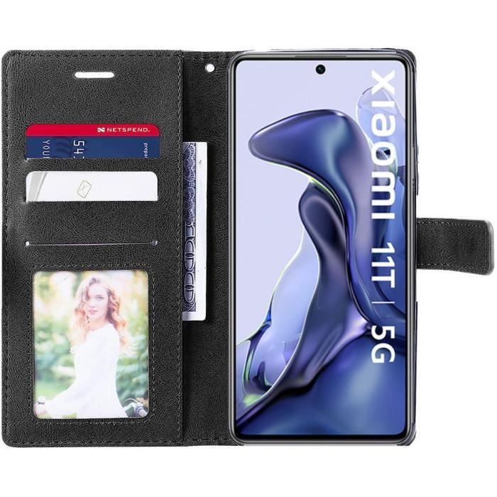 Coque pour Xiaomi 11T - 11T Pro - Fermeture Magnétique Effet Cuir Élégant Noir