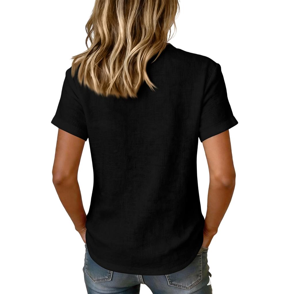 T-shirt/Blusa Casual da Donna a Maniche Corte con Scollo a V, Abbottonatura Frontale, Traspirante, Vestibilità Rilassata, Larga per l'Uso Quotidiano
