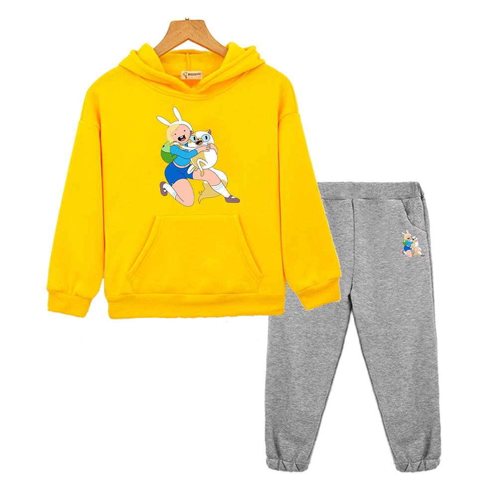 Adventure time 2 pz pullover+pantaloni Kawaii Anime felpa con cappuccio Felpa in pile Giacca ragazzi ragazze Set con cappuccio abbigliamento boutique per bambini Set per bambini