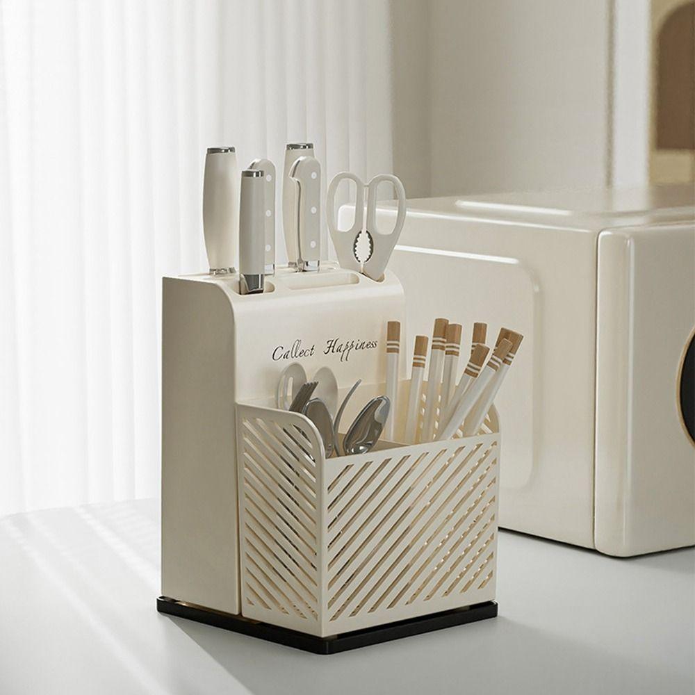 Integrated Chopstick Barrel Beige Tableware Storage Rack Flatware Drainer Storage Box  for Kitchen