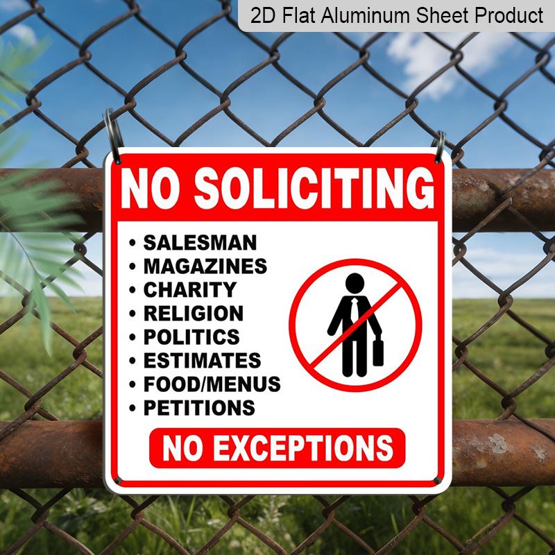 

2D Flat 1pc, No Soliciting Metal Sign - Heavy-Duty Solicitor Warning Sign with Red Border & Background, Lettering & Prohibition Symbol 20*20cm