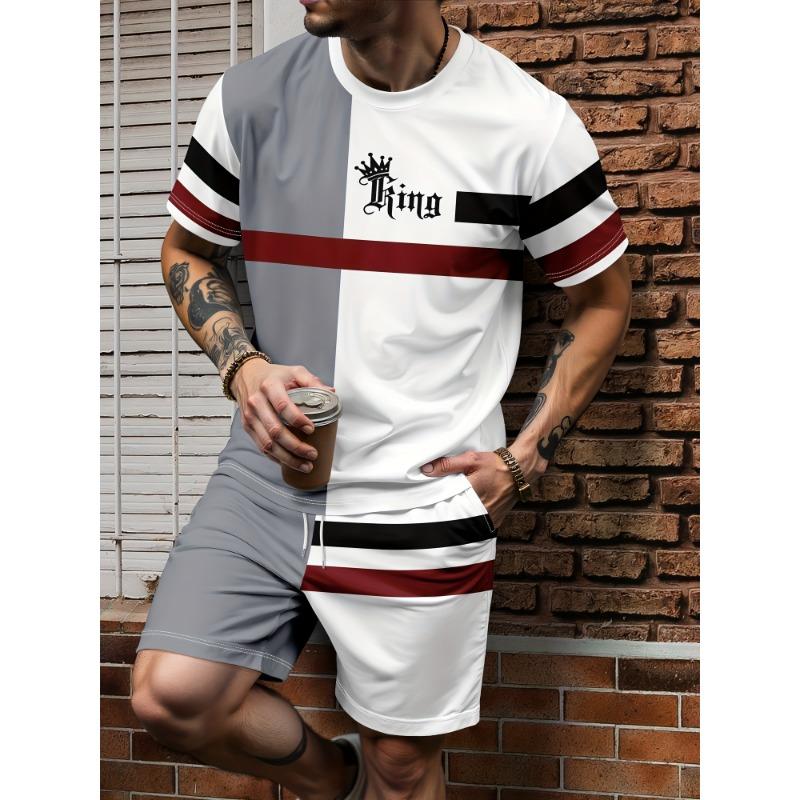 Nuovo Set da Uomo con Ancora Blu Marina T-Shirt Estiva da Esterno & Pantaloncini con Coulisse Set Due Pezzi Abbigliamento Sportivo Casual