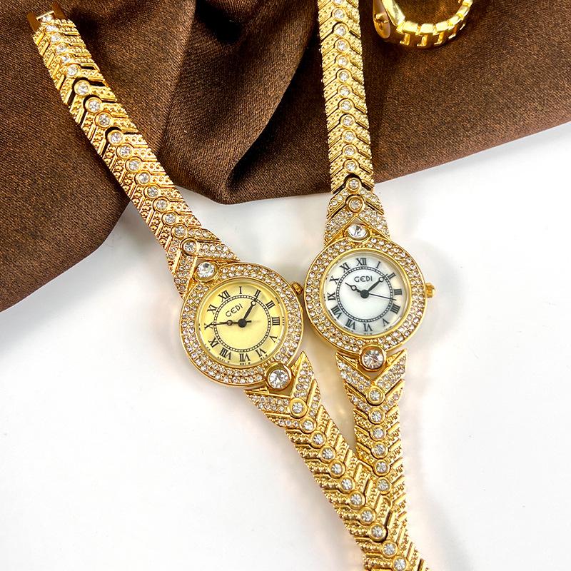 Light Luxury Medieval Full Diamond Women'S Watch Niche High-End Blue Fritillary Small Exquisite Gold Quartz Watch