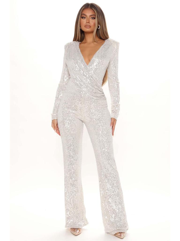 Jesień 1153: Europejski & Amerykański Kombinezon z cekinami i głębokim dekoltem V dla Kobiet