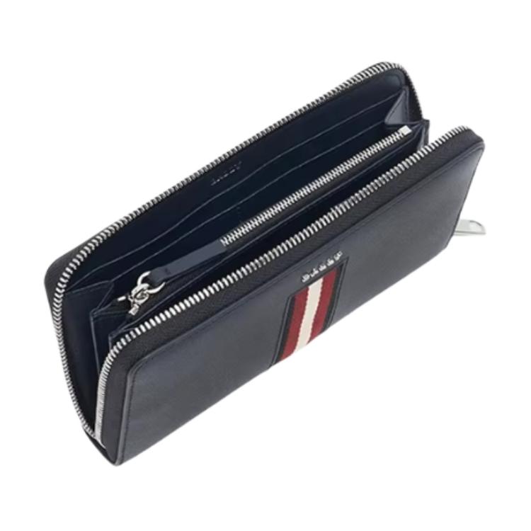 Bally Logo Zipper Long Leather Wallet Men Wallet Dark-Blue 6310123