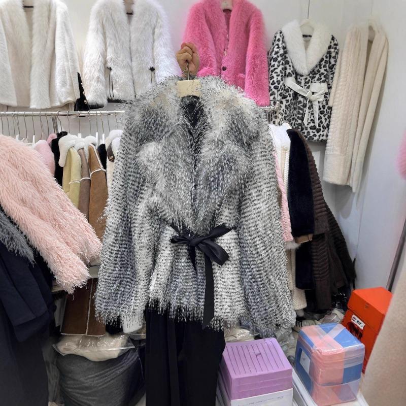 Giacca in pelliccia sintetica pelo di volpe frangia cambio graduale corto termico cappotto donna