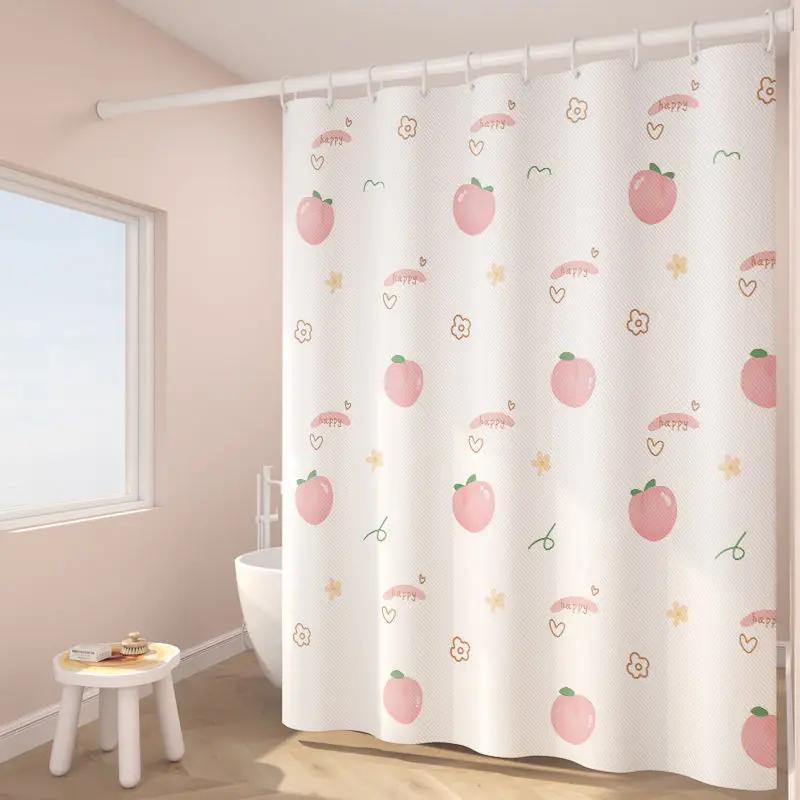 Shower Curtains 200cm Kawaii Fruit Cartoon Printed White Bathroom Curtain for Girl Waterproof with Hooks and Tieback Bath Decor