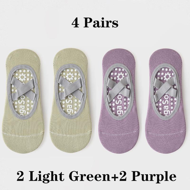 4 Pairs Yoga Socks for Women Bandage Pilates Non-Slip Grip Socks Backless Breathable Fitness Sports Ballet Dance Floor Socks