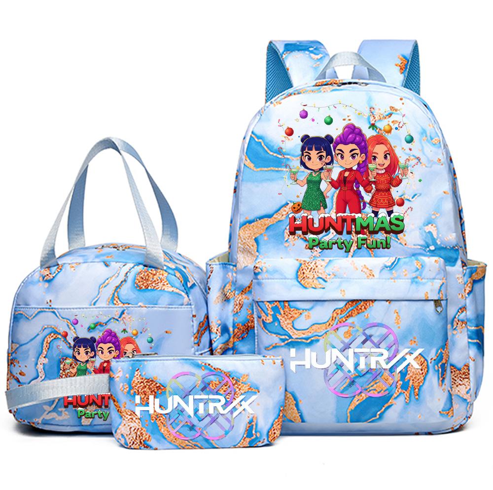 3Pcs/set Christmas K-pop Printed Backpack Handbag Pencil Case for Teenager Student Girl Boy Bookbag Schoolbag Women Large Capacity Travel Bag Kid Gift