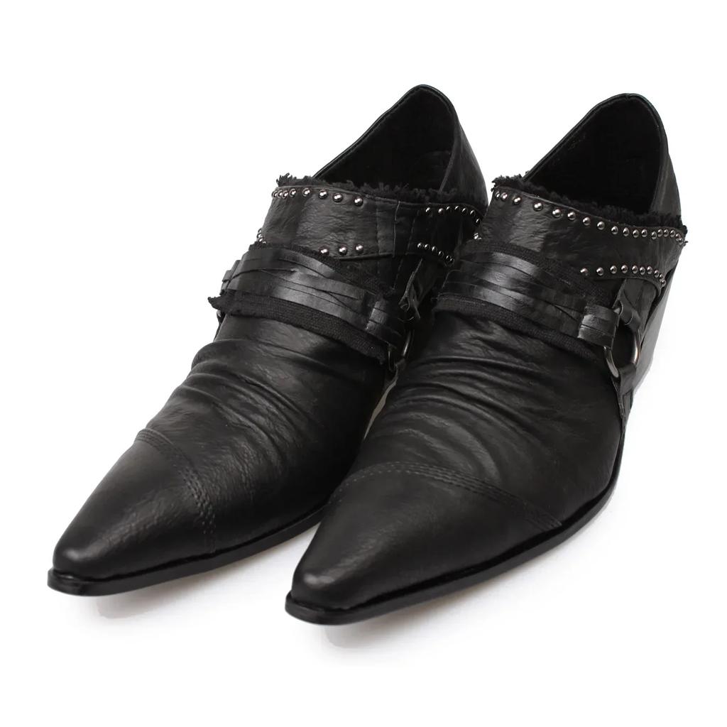 Punk Stil Nietendekor Gürtelschnalle Slipper für Herren Spitzschuh Blockabsatz Flache Slipper Oxfords Männliche Partykleidung Derby Schuhe