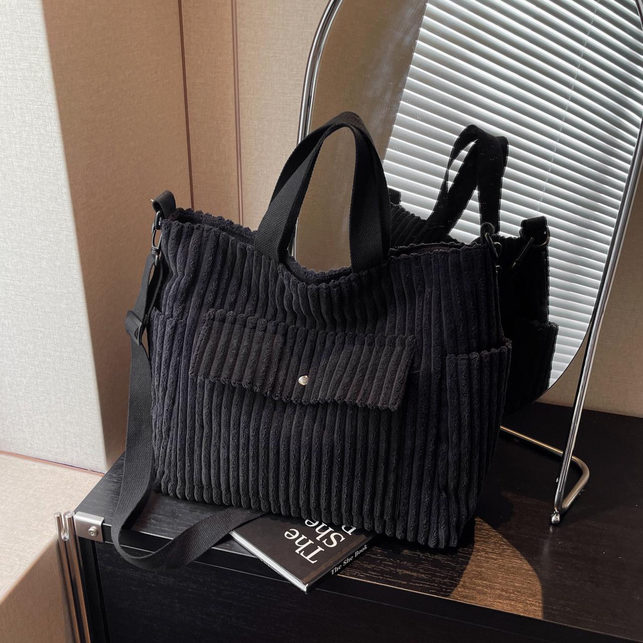 

2024 Autumn/Winter Large Corduroy Tote: Korean Style Crossbody & Shoulder Bag чорний