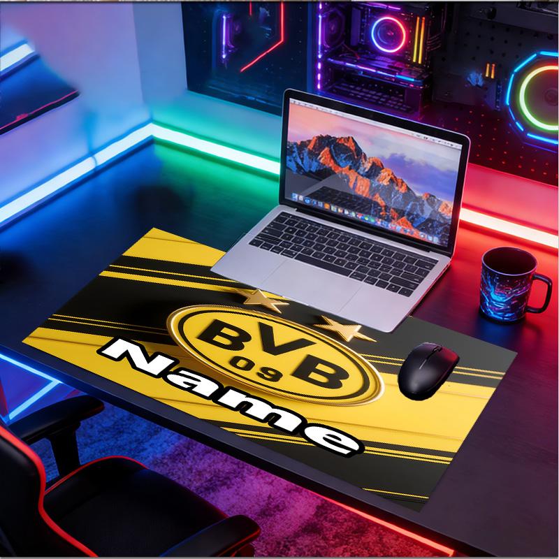 Custom Name Personalized Borussia Dortmund Pattern Mousepad, Laptop PC Desk Mat, Decorative Desk Mat for Home Keyboard Pad Gift
