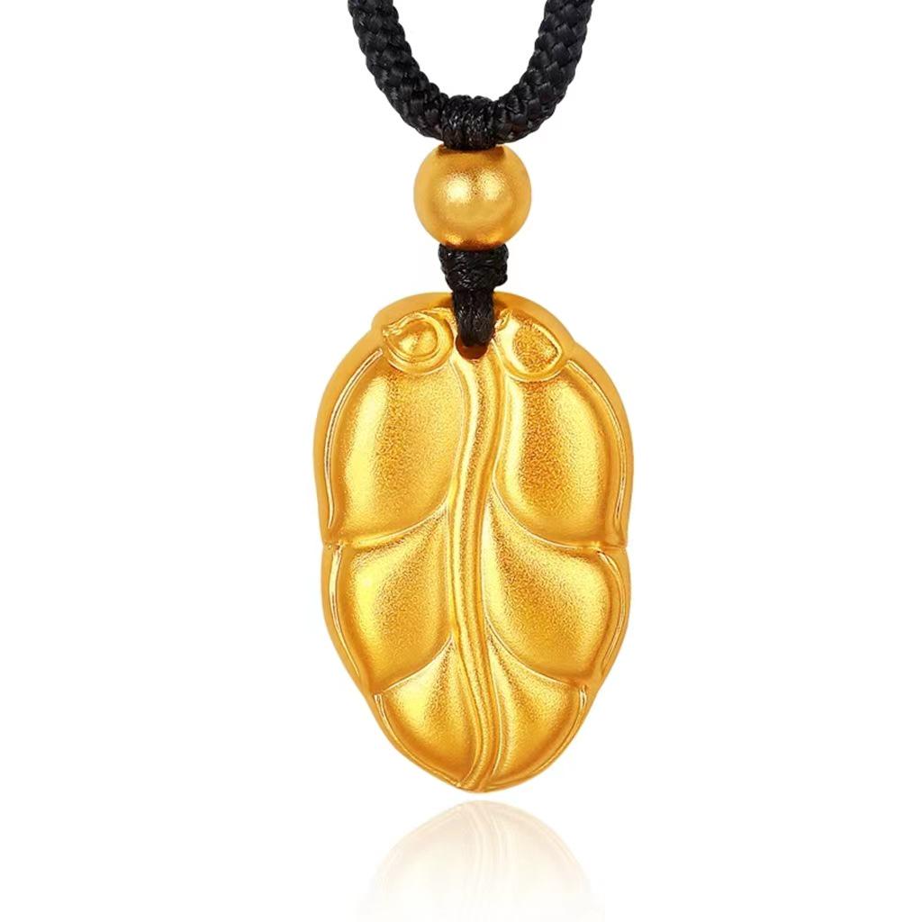 Colar com Pingente de Folha Grande Dourado Areia Vietnamita - Joia de Folha Banhada a Ouro em Latão, Estilo Popular
