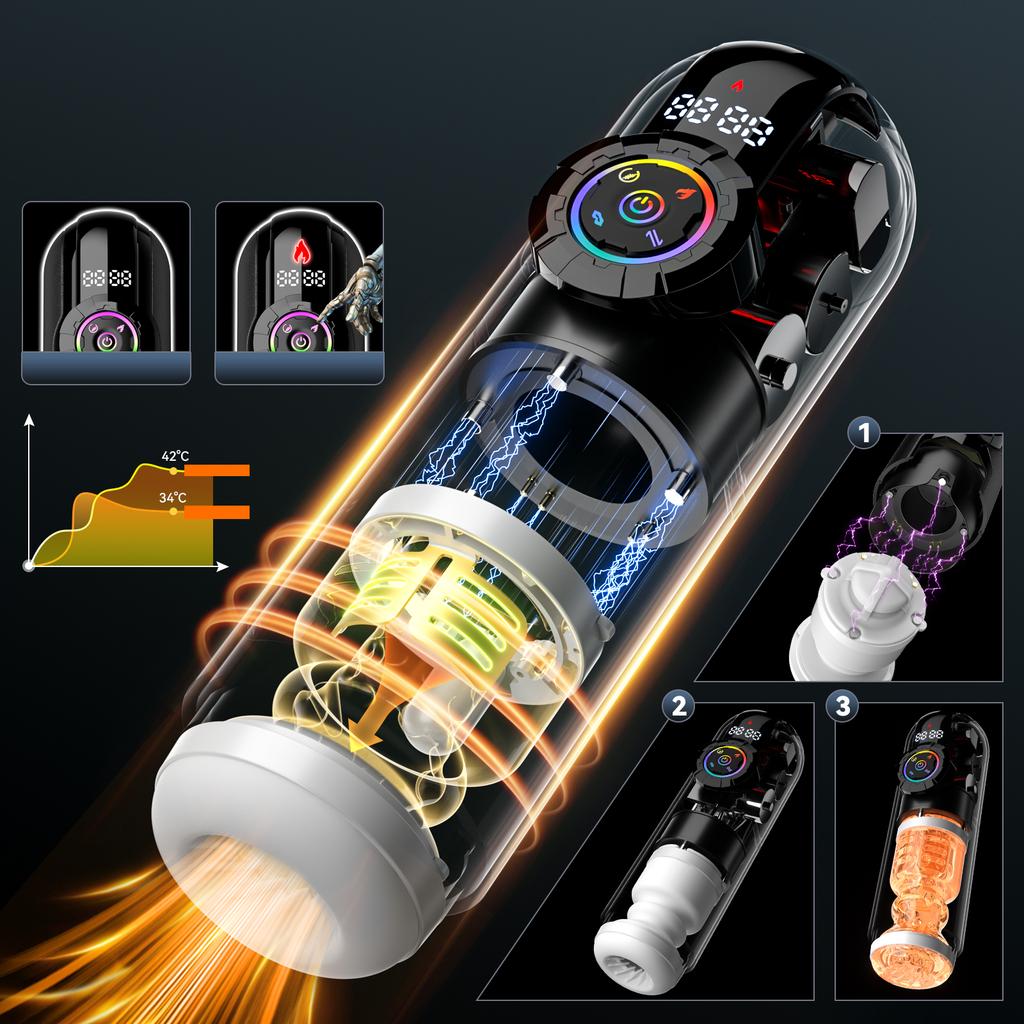 New App Control Intelligent Sex Robot for Men 4-in-1 Heated Suction Telescopic Vibrator Masturbation Cup LCD Display Male Masturbator Penis Exerciser