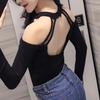 Women's Sexy Deep V Low Cut Bottoming Shirt Perspective Mesh Hollow Long Sleeve Off Shoulder Top