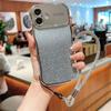 For iPhone 16 Case with Strap Gradient Glitter Electroplating TPU Phone Cover