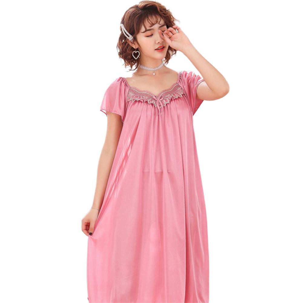 

Женская свободная ночная рубашка с коротким рукавом, кружевная лоскутная ночная рубашка с коротким рукавом, пижама One Size темно-розовый