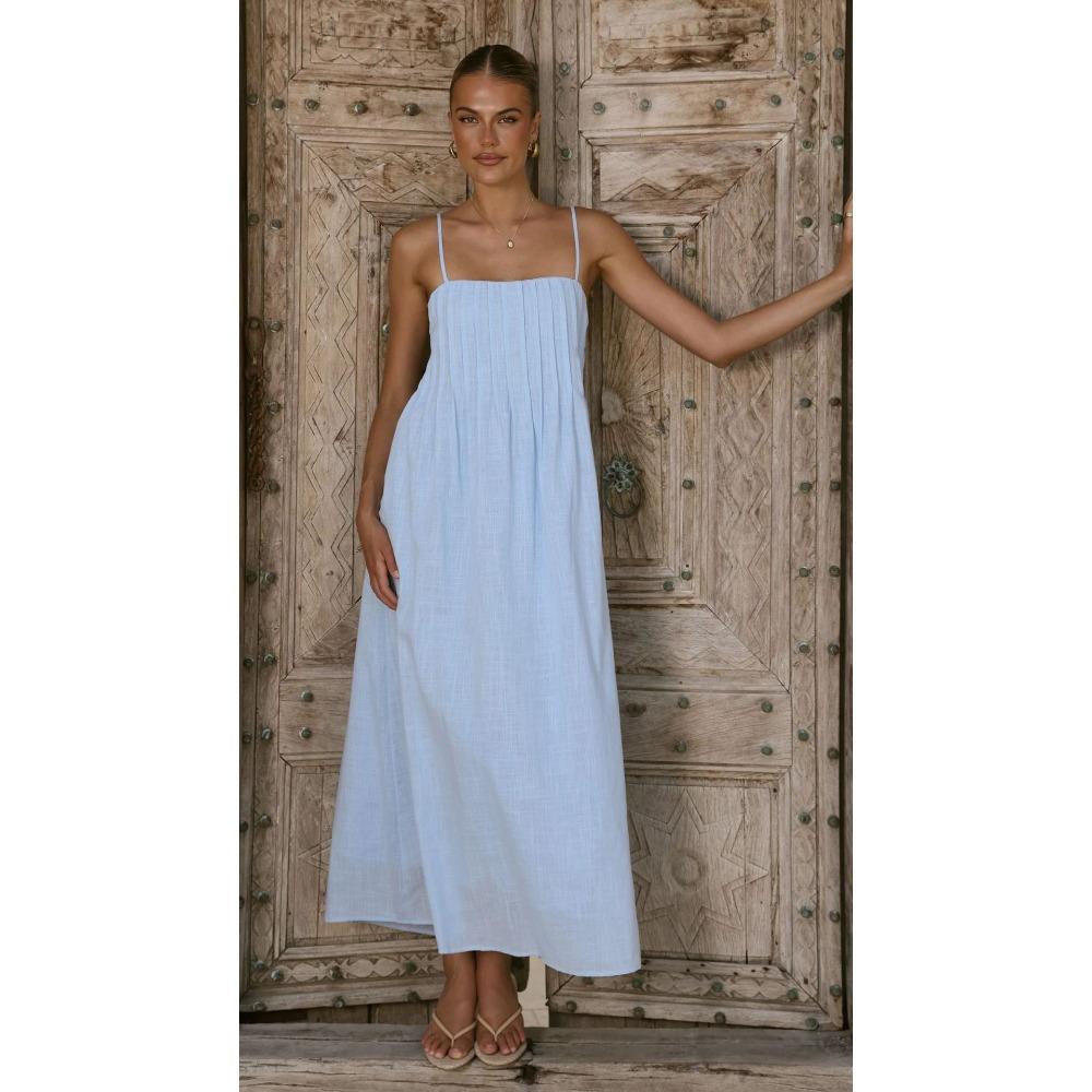 European and American Summer Models, Pit Strips, Solid Color, Casual Fashion, Rubber Band Suspenders, Medium and Long Dresses 93