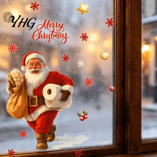 Funny Santa Claus Toilet Stickers Christmas Seat Decal, Waterproof PVC Bathroom Lid Decoration Festive Wall Art for Holiday Home Decor, Removable Self