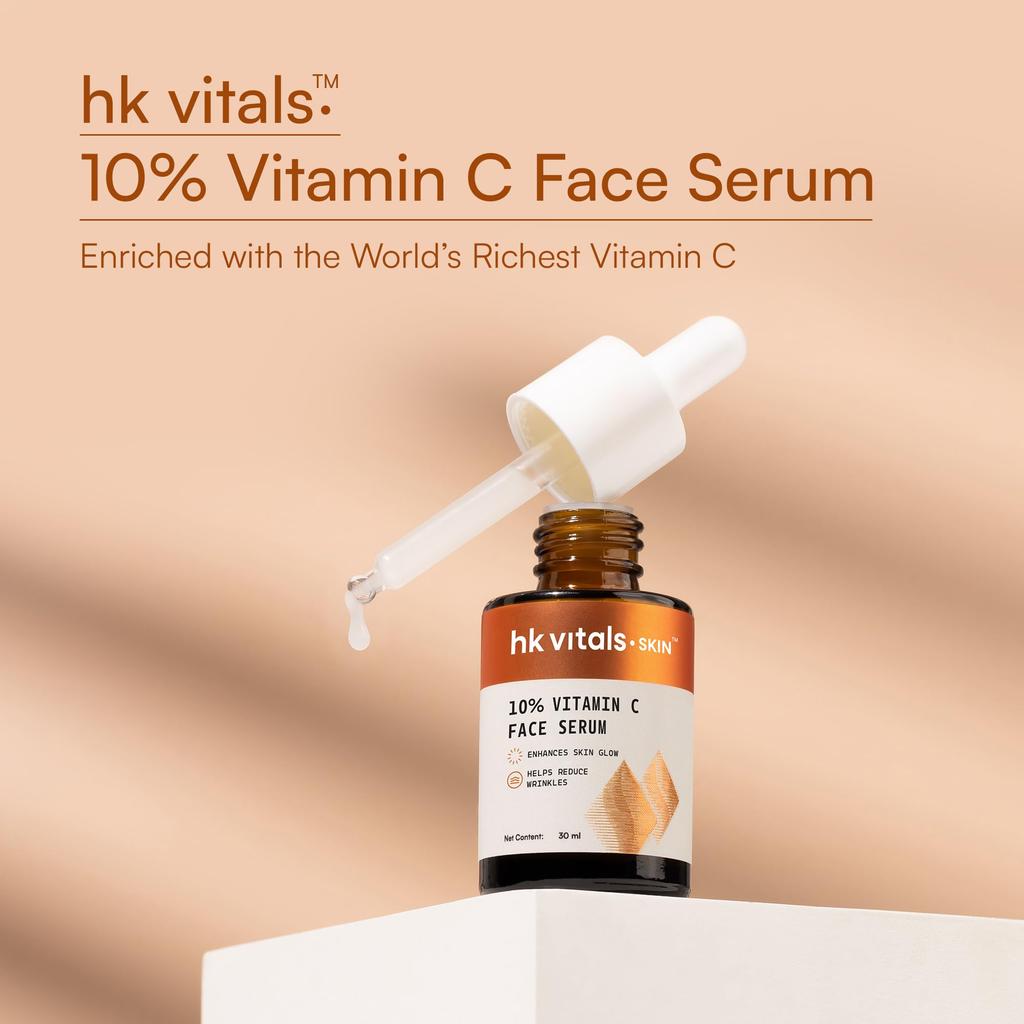 Hk Vitals 10% Vitamin C Face Serum (30 Ml) | With Superox-C & 3-o-Ethyl Ascorbic Acid | Brightens Skin, Evens Out Skin Tone, Reduces Wrinkles