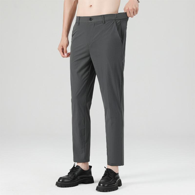Men's spring and summer new pants men's ice silk breathable trousers men's slim straight drape nine-point casual pants