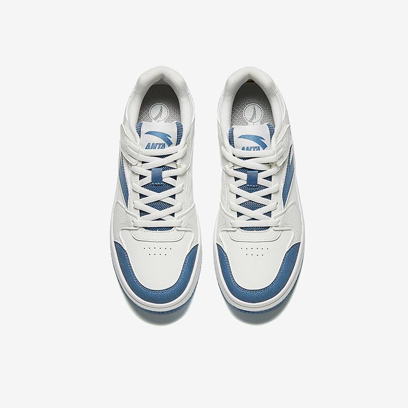 Anta Kids Zero Feel Synthetic Leather Fashion Versatile Non-Slip Wear-Resistant Low-Top Skate Shoes Kids Skate Shoes White Blue A12448099-4