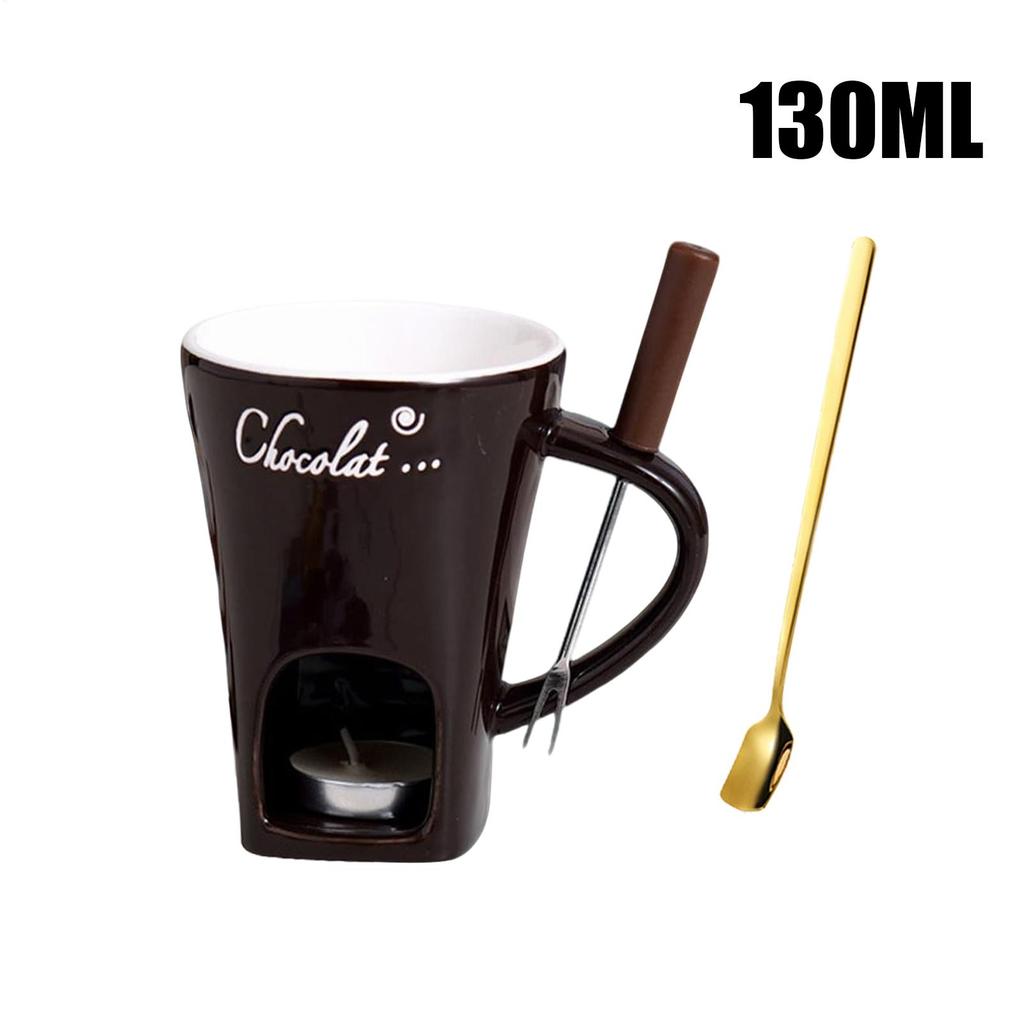 Fondue Mug with Spoon Ceramic Mini Multifunction Melting Cup Cheese Butter Candy Warmer Mug for Fondue Desserts Butter Caramel