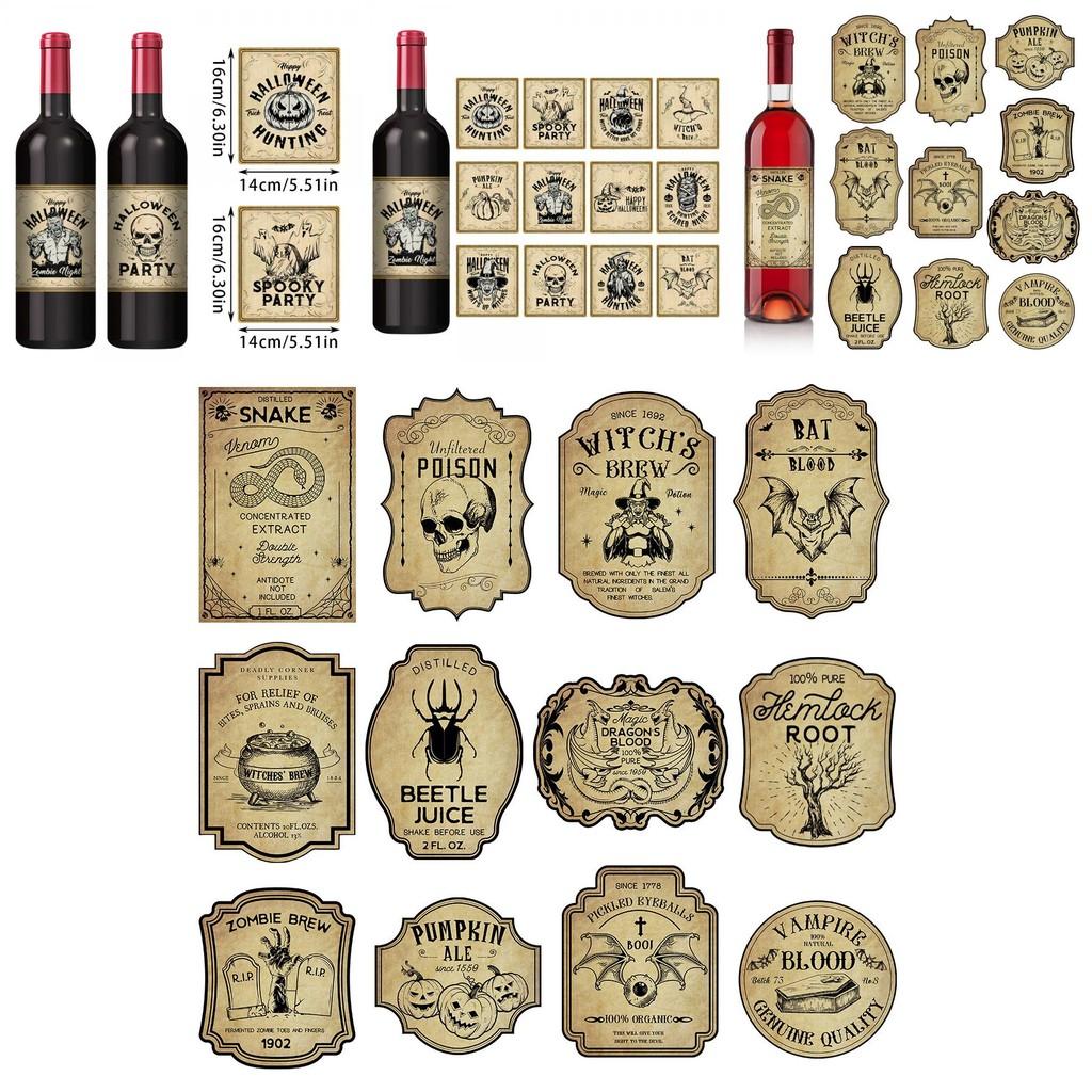 Halloween Vintage Flaschenaufkleber mit Kürbiskopf-Dekor zur Dekoration des Partyortes