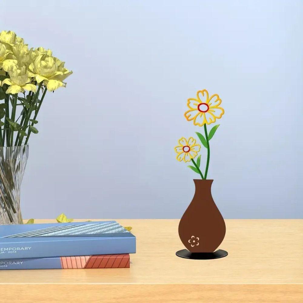 1/3Pcs 2D Flat Flower Vase Ornaments Color Printed Art Decor Crafts Decorative Ornaments Metal Vase Decorative