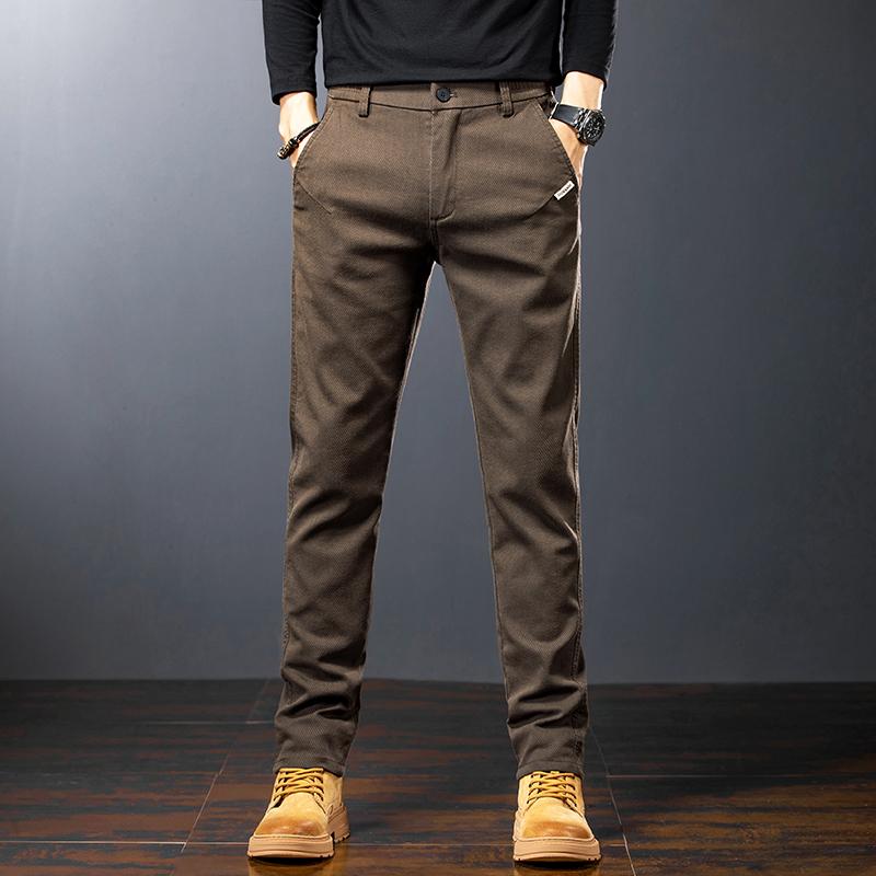 Fashion Korean Clothing Spring Men's Slim Casual Pants Business Straight Twill Cotton Elastic Trousers Plus Size