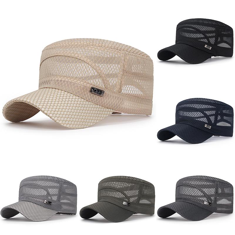 Adjustable Classic Mesh Flat Top Caps Vintage Army Military Cadet Style Hat Outdoor Travel Casual Cadet Army Cap Casual Sun Cap