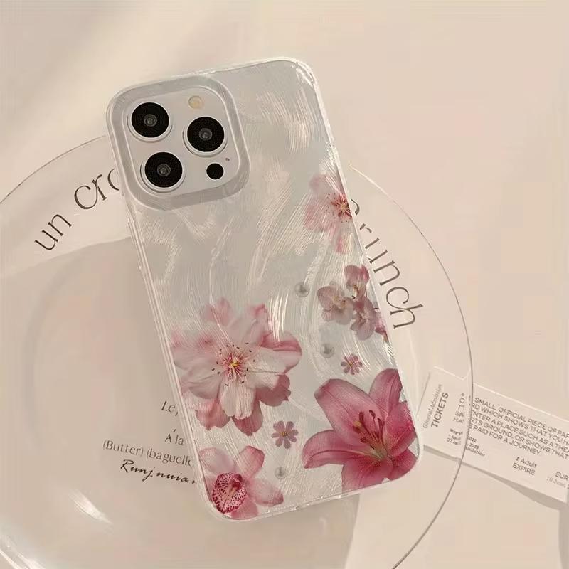 Shiny Pink Peach Blossoms Print Phone Case For iPhone 17 Pro Max 16 15 Pro 14 13 12 11 XR XS 17Air 16 Plus Shockproof Cover