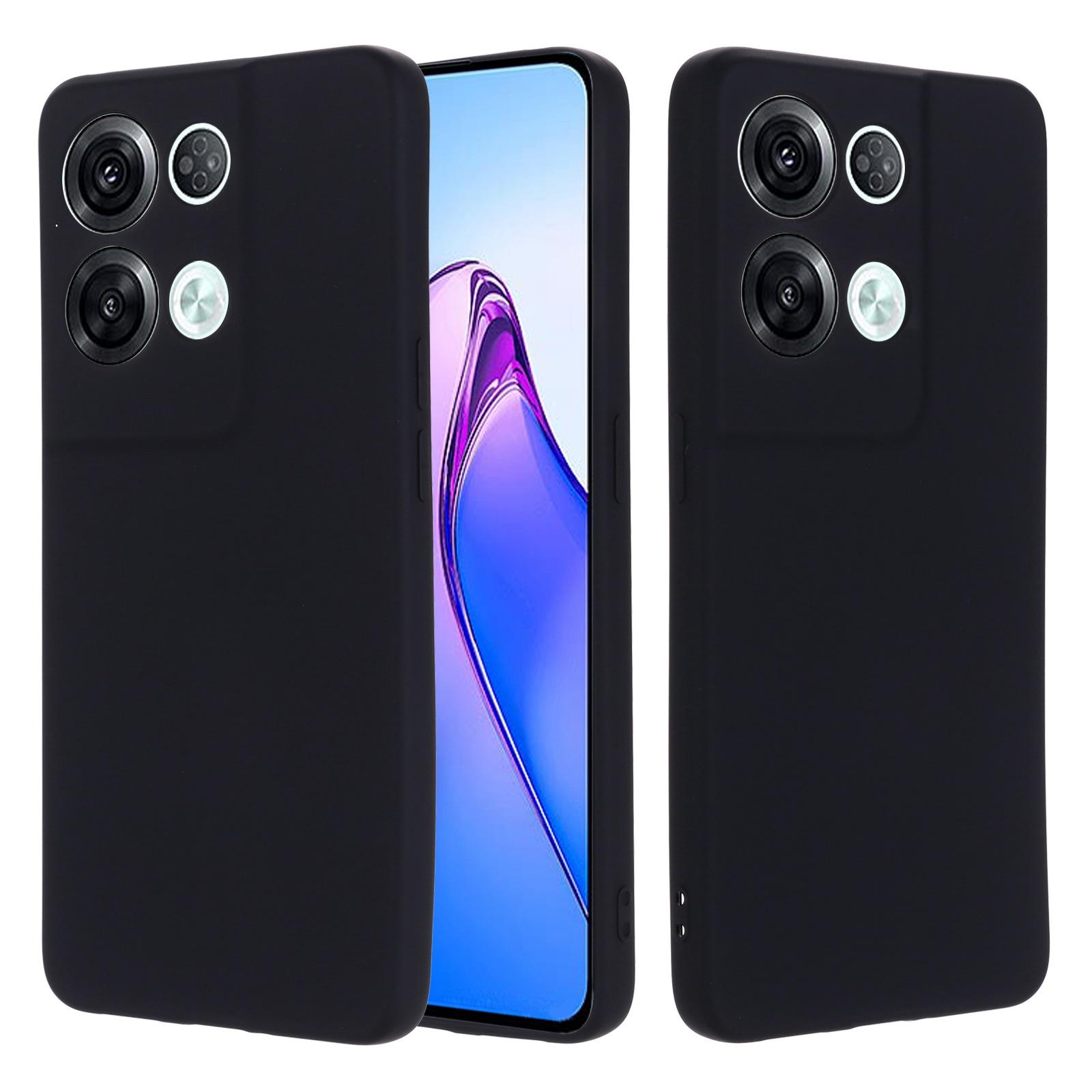 

Anti-Fall Phone Case for Oppo Reno8 Pro 5G (Global Version) Liquid Silicone Slim Case Shockproof Cover with Strap Black