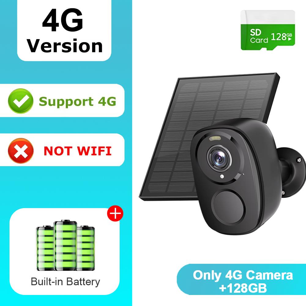 

OKAM PRO 4G Сонячна Камера HD 5MP Вулична Камера Акумулятор 5000mAh Водонепроникна Виявлення Людини Кольорове Нічне Бачення Камера Безпеки Black camera+128GB