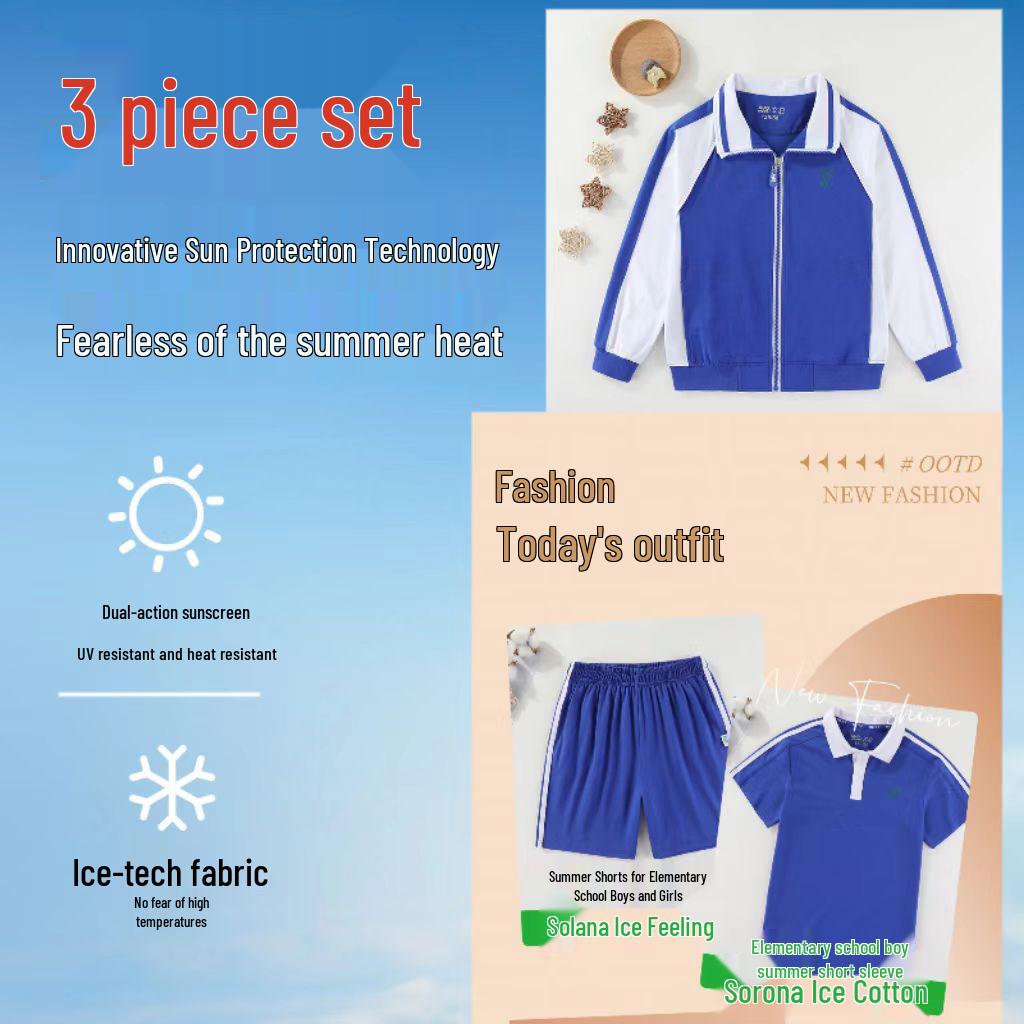 Shenzhen School Uniform Summer Sports Set: Combed Cotton Short Sleeve & Long Pants for Boys & Girls