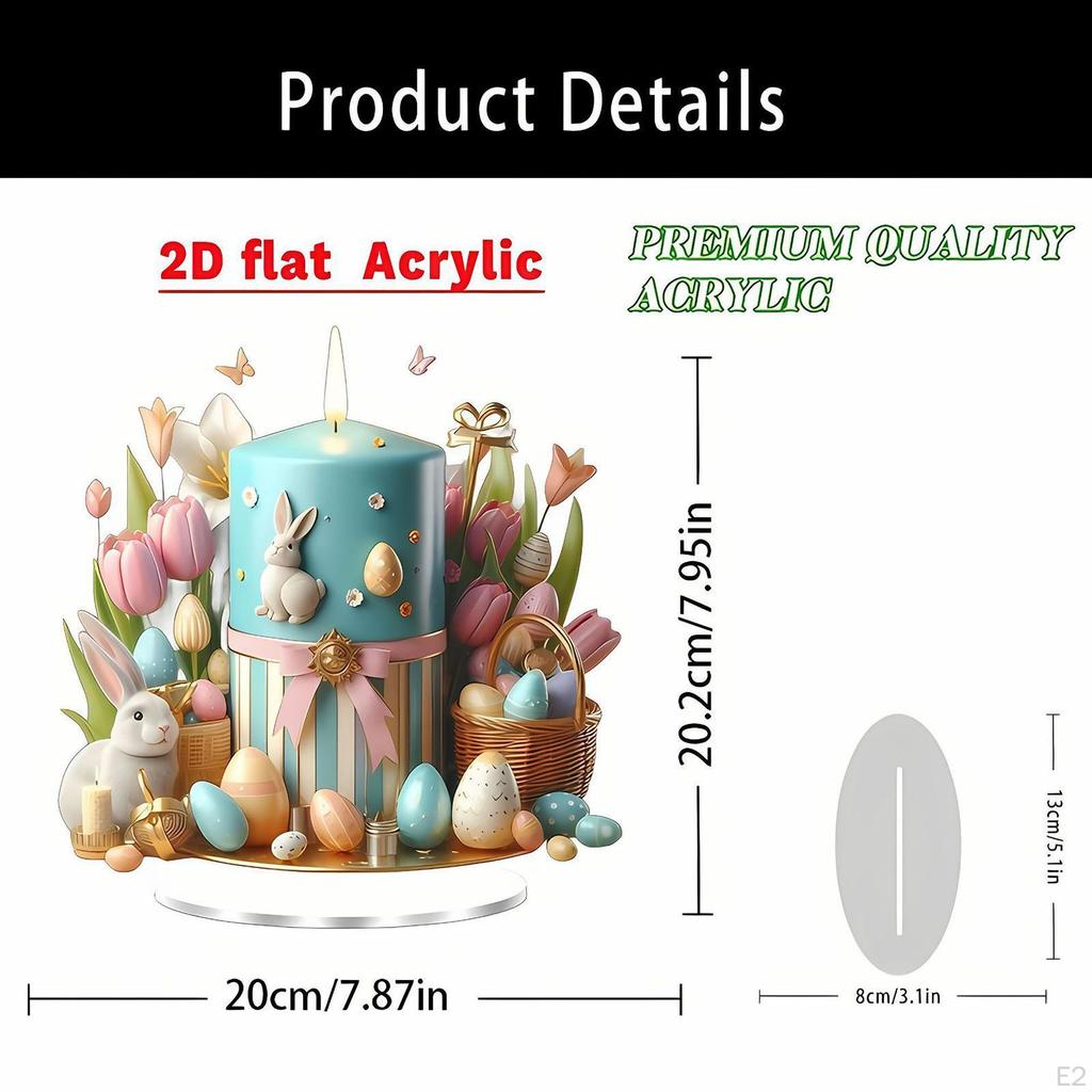 2D Easter Candle Acrylic Sign Craft Gift Ornament Accent Plate with Base for Fireplace Party Cabinet