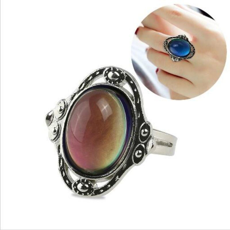 1Pcs Retro Magic Mood Ring Gem Heart Feeling Color Change Ring Adjustable Temperature Ring Fashion Ladies Popular Ring Accessory
