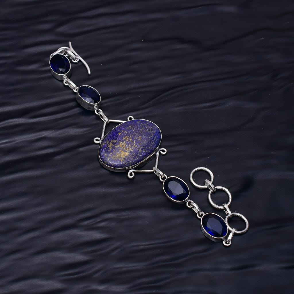 Lapis Lazuli Gemstone : 925 Sterling Silver Handmade Multi Gemstone Bracelet Jewelry