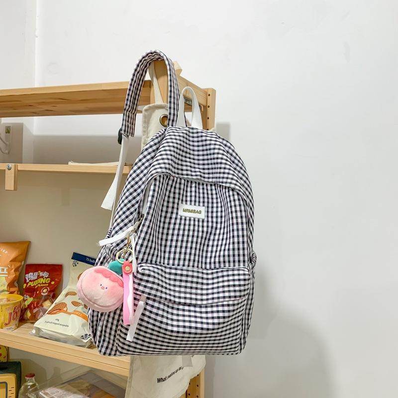 Literary plaid schoolbag female Harajuku junior high school student campus backpack fresh college student shoulders