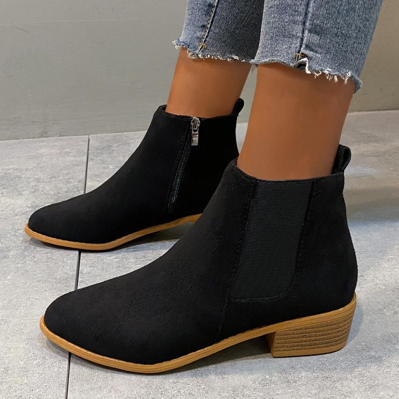 Women's Natural PU Leather Elastic Splice Slip-on Flats Fall Ankle Boots Square Toe Casual Short Chelsea Boots Shoe Hot