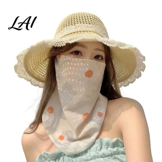 Lightweight Summer Face Mask Women Neck Sun Protection Mask Cotton Dot Print UV Full Coverage Gaiter Cover Foldable Scarf for Driving Cycling