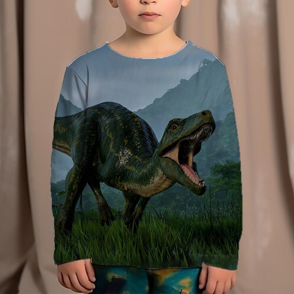 Korean Children's Clothing 2023 Kids Replica Brands 3d Print Animals Dinosaur Tops For Boys Fashion Autumn T-Shirt Full Sleeve