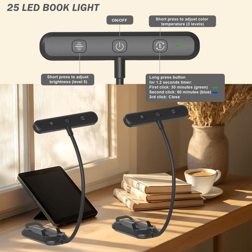 25 LED LED Reading Light 3 Colors Bookmark Lamp Portable Mini Book Light  Travel