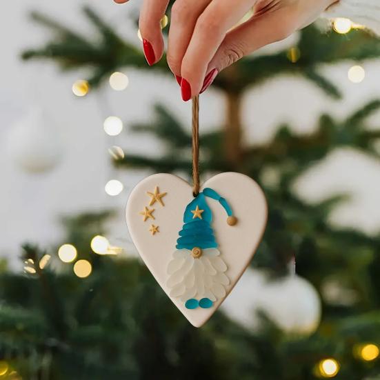 1/2Pcs Christmas Pendant Heart Shape Gnome Santa Claus Pattern Charm Festive Ornament Decorative Christmas Accessory