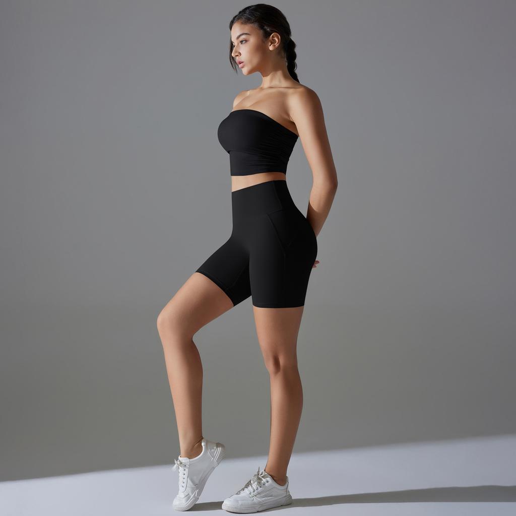 One Piece Pleated Strapless, High Waisted, Hip Lifting, Zero Sensation, No Underwear, Sports Shorts, Fitness Yoga Suit For Women